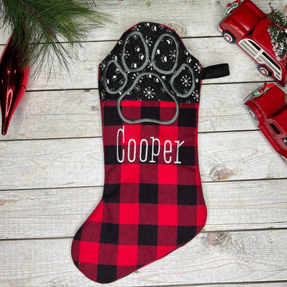 Personalized Buffalo Plaid Dog Christmas Stocking