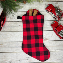 Load image into Gallery viewer, Personalized Buffalo Plaid Dog Christmas Stocking
