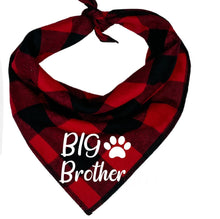 Load image into Gallery viewer, Buffalo Plaid Big Brother Dog Bandana with Matching Bodysuit, Pet Gift
