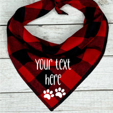 Load image into Gallery viewer, Buffalo Plaid Personalized Dog Bandana with Paw Print , Custom Dog Bandana
