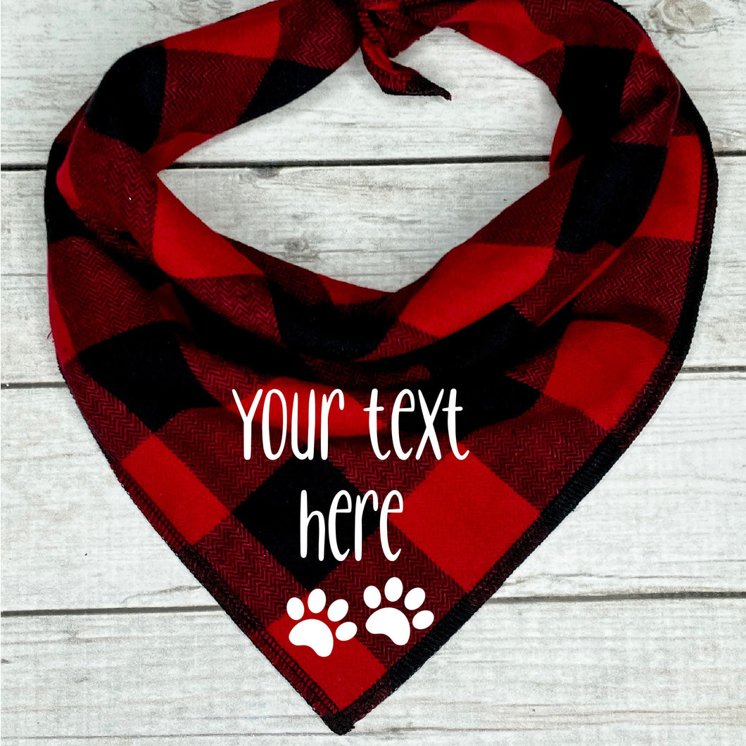 Buffalo Plaid Personalized Dog Bandana with Paw Print , Custom Dog Bandana