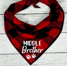 Load image into Gallery viewer, Buffalo Plaid Big Brother Dog Bandana,  Big Brother, Middle Brother,  Little Brother
