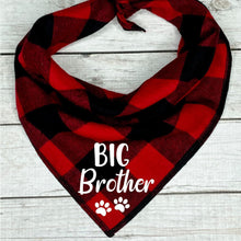 Load image into Gallery viewer, Buffalo Plaid Big Brother Dog Bandana,  Big Brother, Middle Brother,  Little Brother
