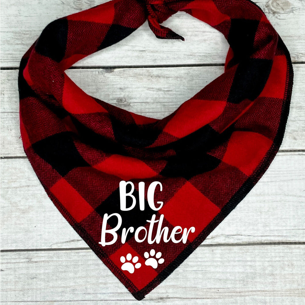 Buffalo Plaid Big Brother Dog Bandana,  Big Brother, Middle Brother,  Little Brother