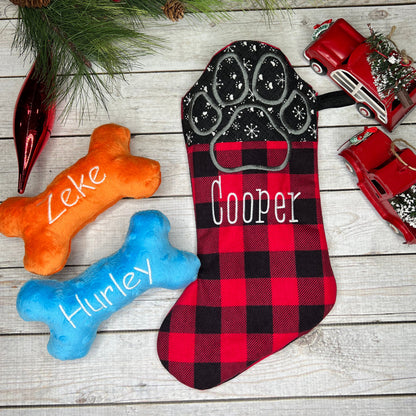 Personalized Buffalo Plaid Dog Christmas Stocking