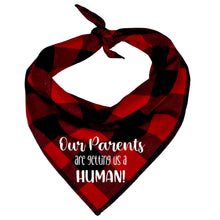 Load image into Gallery viewer, Buffalo Plaid Dog Bandana Buffalo Plaid Birth Announcement
