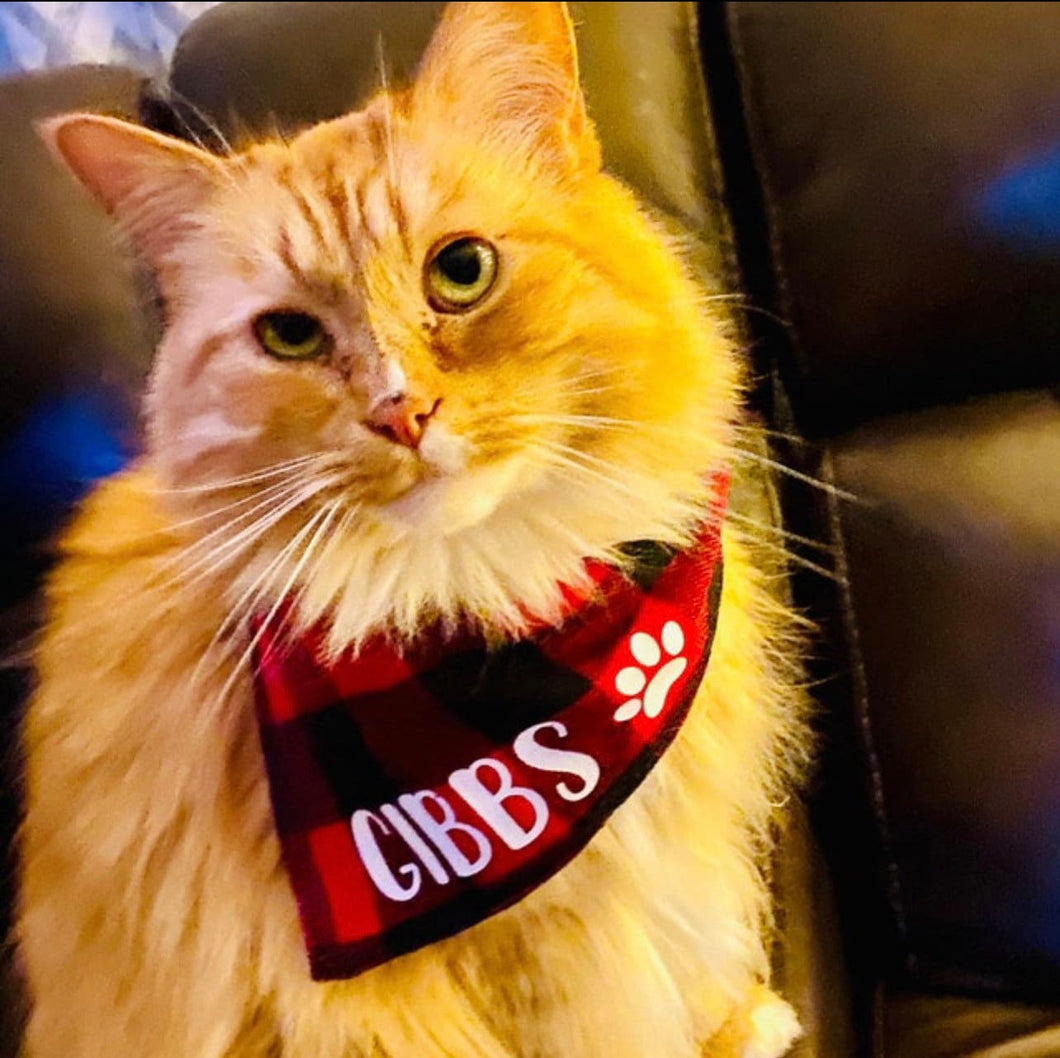 Buffalo Plaid Cat Bandana*** Personalized with Paw Print