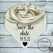 Load image into Gallery viewer, Save the Date Dog Bandana, Wedding Announcement Bandana for Dog Lovers
