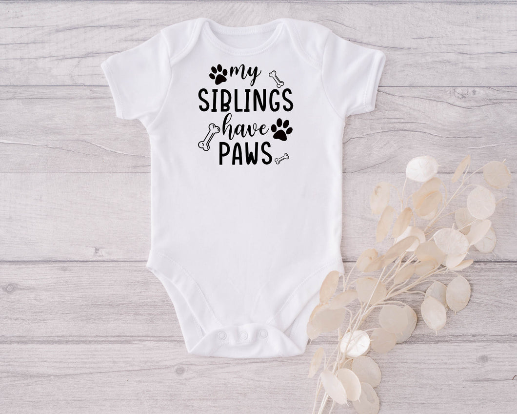 My Siblings have Paws Baby Bodysuit, Birth Announcement, Baby Shower Gift