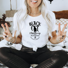 Load image into Gallery viewer, Black Cat Bella Canvas Tee Shirt, Mystical Brews, Spooky, Halloween Shirt
