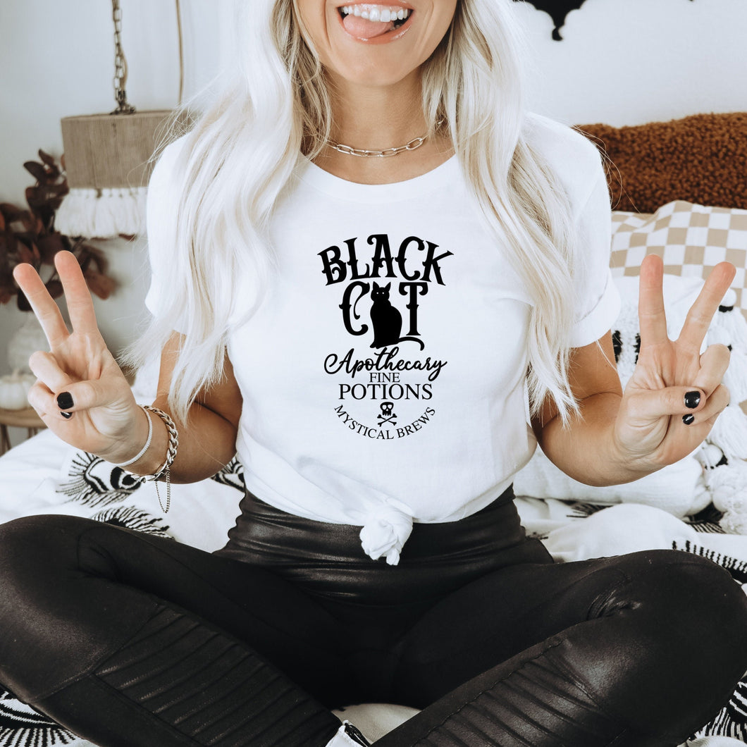 Black Cat Bella Canvas Tee Shirt, Mystical Brews, Spooky, Halloween Shirt