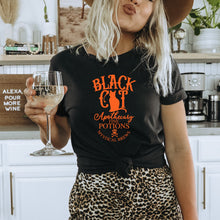 Load image into Gallery viewer, Black Cat Bella Canvas Tee Shirt, Mystical Brews, Spooky, Halloween Shirt
