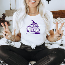Load image into Gallery viewer, Perfectly Wicked Bella Canvas Tee Shirt, Witches Broom, Halloween Tee Shirt
