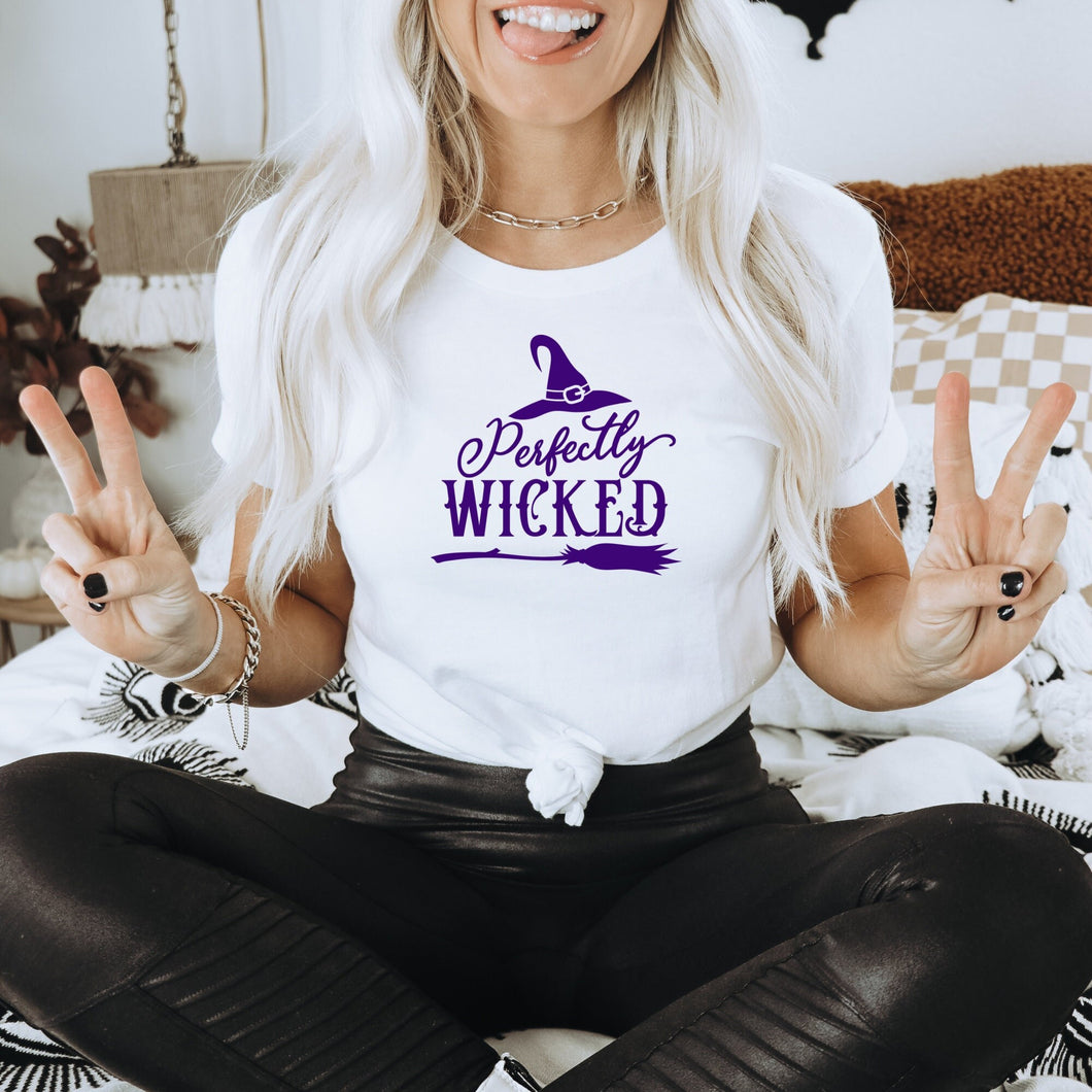 Perfectly Wicked Bella Canvas Tee Shirt, Witches Broom, Halloween Tee Shirt