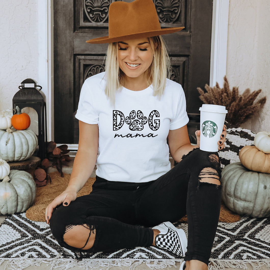 Dog Mama with Leopard Paw Bella Canvas Tee Shirt