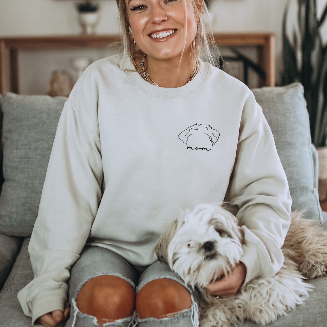 Dog Mom Sweatshirt, Custom Dog Ear Sweatshirt, Dog Outline Sweatshirt, Dog Breed Shirt, Gift for Dog Mom, Personalized Dog Mom Sweatshirt