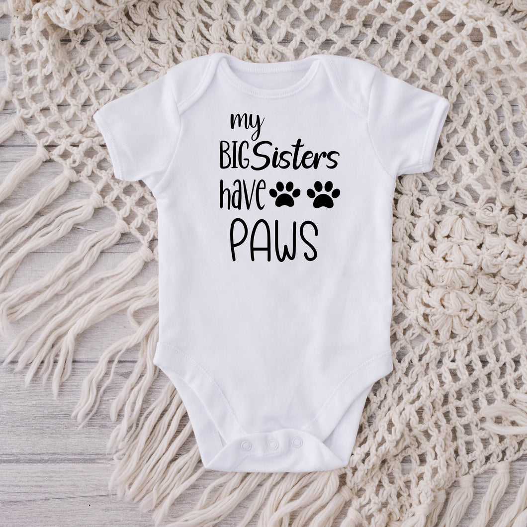 My Big Sisters have Paws Baby Bodysuit, Personalized Baby Onesie