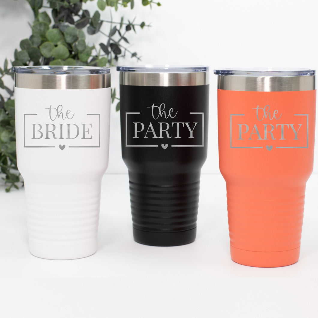 The Bride Tumblers, The Party Tumblers, Personalized Laser Etched Tumbler, Insulated Tumbler 30 oz Ringneck Tumbler, Bridesmaid Tumbler Gift