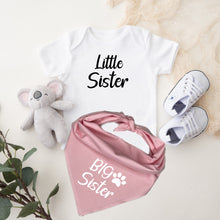 Load image into Gallery viewer, Big Sister Dog Bandana with Matching Little Sister Bodysuit, Pink Big Sister Bandana Set, Birth Announcement
