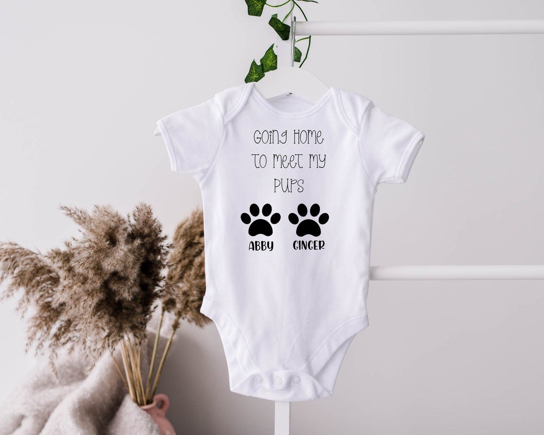 Going Home to Meet My Pups Baby Bodysuit, Birth Announcement