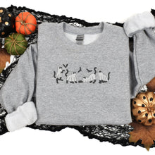 Load image into Gallery viewer, Spooky Cats Embroidered Sweatshirt, Spooky Season, Fall Sweater
