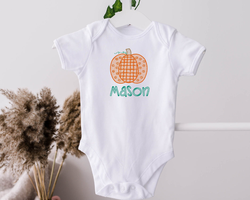 Personalized Pumpkin Sketch Embroidered Baby Bodysuit