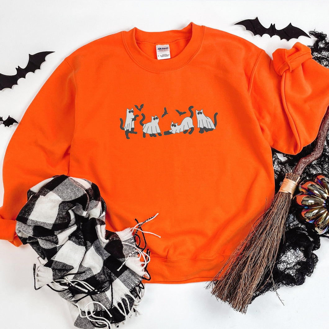 Spooky Cats Embroidered Sweatshirt, Spooky Season, Fall Sweater