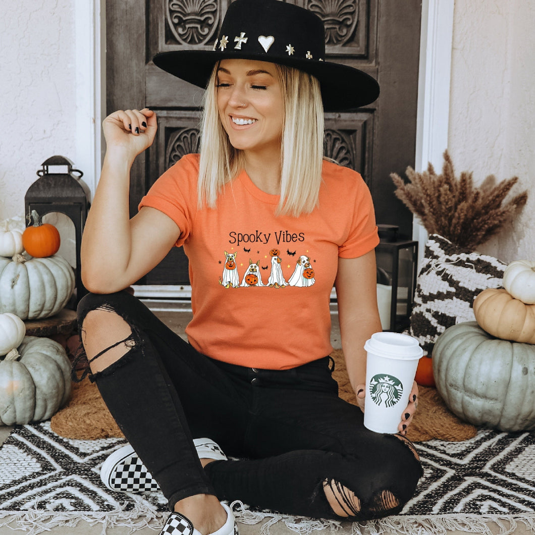 Spooky Vibes Ghost Dogs Bella Canvas Tee Shirt
