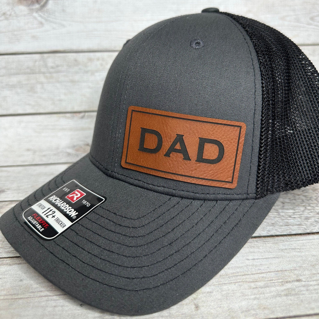 Custom Leather Patch Trucker Hat, Laser Engraved Personalized Logo or Text, Richardson Hats